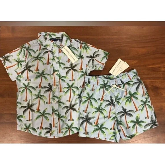 NWT- Light Blue Palm Tree Shirt and Swim Trunks by Janie and Jack - Picture 7 of 7